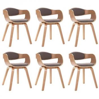 Sillas de comedor 6 unidades madera curvada y tela gris taupe