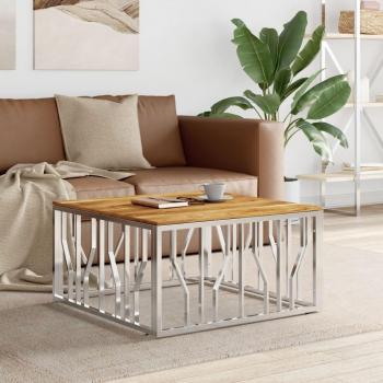 Mesa de salón de acero inoxidable y madera maciza de acacia plateada