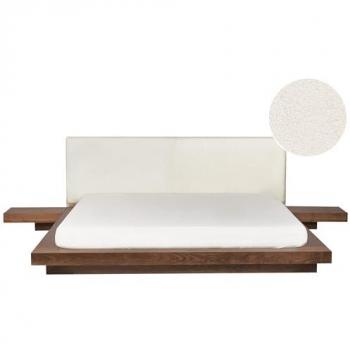 Cama moderna Zen 180 x 200 cm con cabecero de bouclé marrón y mesitas de noche