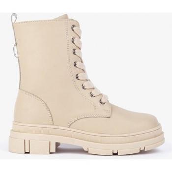 Botas de niña estilo militar color beige con cierre de cremallera