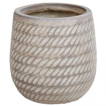 Maceta Redonda de Fibra de Arcilla Beige Taupe con Patrón Relieve ⌀ 19 cm para Jardín y Terraza