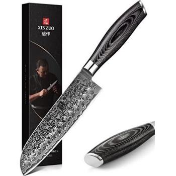 XINZUO Cuchillo de Santoku Cocina 17,8cm de Acero Damasco Japonés 67 Capas Profesional Cuchillo de Chef con Pakkawood Mango - Ya Serie