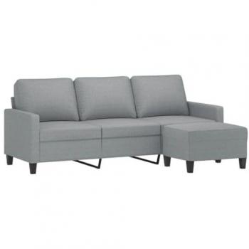 Sofá de 3 plazas con taburete de tela gris claro 180 cm