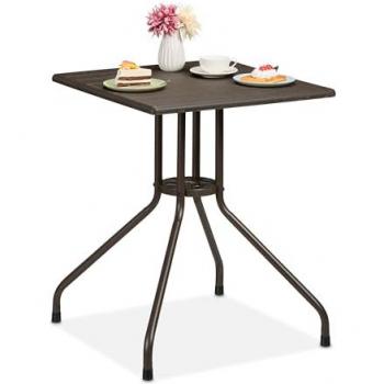 Mesa Jardín Cuadrada Relaxdays, Efecto Madera, 75 x 61 x 61 cm, Mesita de Balcón, Plástico y Acero, Exterior, Marrón