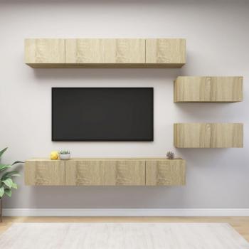 Juego de muebles para puertas de TV 6 piezas en madera multilaminada color roble Sonoma