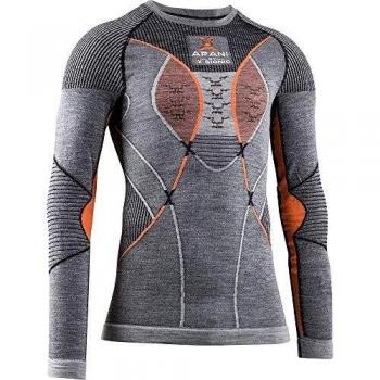 X-Bionic Apani 4.0 Merino Shirt Round Neck Long Sleeves Men Capa De Base Camiseta Funcional, Hombre, Black/Grey/Orange, M