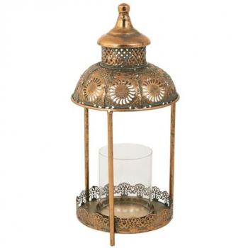 Portavelas de Metal Dorado Wanderlust Deco 19.5x19.5x42 cm - Añade Brillo a Tu Espacio