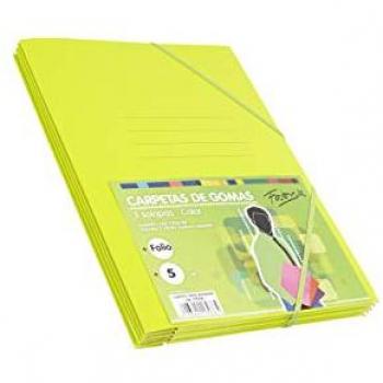 Carpeta de gomas Fabrisa - Cartón barnizado con solapas, tamaño folio, 120 g, color verde manzana flúor