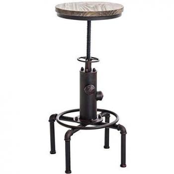 Taburete de Bar Industrial Lumos Regulable en Altura con Asiento de Madera Color Bronce