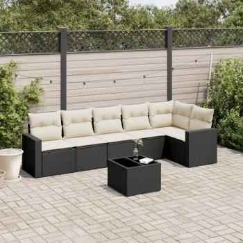 7-Piece Black Poly Rattan Garden Sofa Set with Cushions