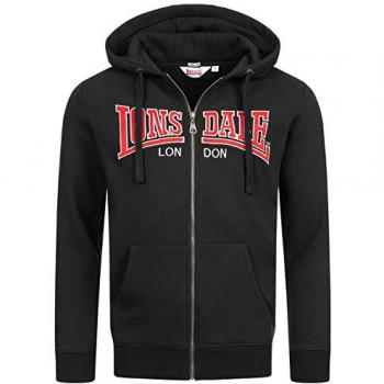 Sudadera con capucha Lonsdale Birmingham Full Zip negra y blanca para hombre, talla L