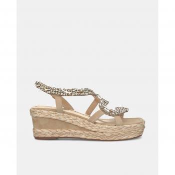 Sandalias de cuña de mujer con puntera cuadrada y serpiente de pedrería