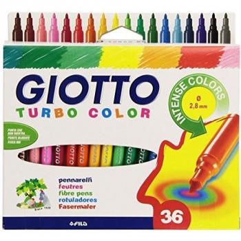 Giotto Turbo Color Estuche con Asa de 36 Rotuladores Punta Fina 2.8 mm Tinta al Agua Lavables Colores Surtidos