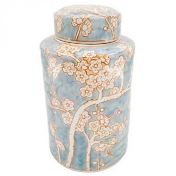 Jarrón DKD Home Decor Porcelana Azul Naranja 18 x 18 x 30 cm Oriental