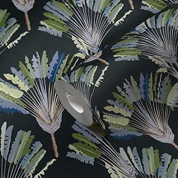 Papel Pintado Vlies Jungle Chic, Floral Tropical con Diseño de Palmera y Plumas, 0.53 x 10 m, Ideal para Salón y Dormitorio