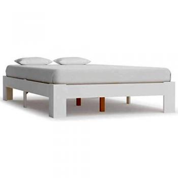 vidaXL Madera Maciza Pino Estructura Cama Somier Mobiliario Casa Clásica Práctica Cómoda Moderna Robusta y Duradera Sin Colchón Blanca 140x200cm