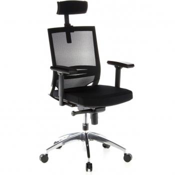 hjh OFFICE 657240 Silla de Oficina Porto MAX Tela Negro, Silla giatoria, Apoya Cabeza Ajustable en Altura, Respaldo en Malla Transpirable