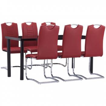 Juego de comedor 7 piezas en cuero sintético rojo Día y Noche