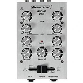 OMNITRONIC GNOME-202 Mini Mixer Silver 2 Channel DJ Mixer in Miniature Format Extremely Light and Compact DJ Mixer Metal Housing