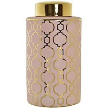 Jarrón DKD Home Decor Rosa Dorado Porcelana Oriental Cromado 17 x 17 x 32 cm
