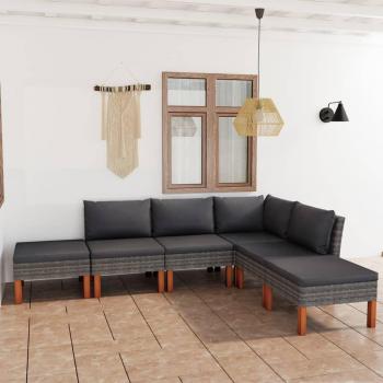 6-Piece Grey Poly Rattan Garden Lounge Set with Cushions