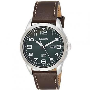 Seiko Mens Analogue Solar Powered Watch with Leather Strap SNE473P1