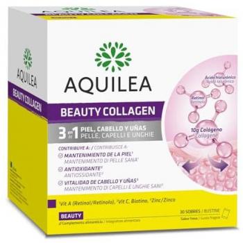 Aquilea Beauty Colágeno 30 sobres - Complemento alimenticio en sabor fresa, 3 en 1 para piel, cabello y uñas, con colágeno, retinol, vitamina C, biotina y zinc