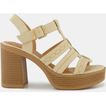 Sandalias Mustang para mujer color beige con tacón y plataforma