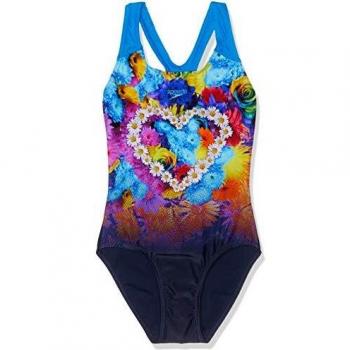 Speedo HippyHop Placement Digital Splashback Bañador, Niñas, Azul Marino hippypop/Aqua Splash, 32