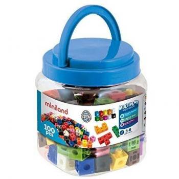 Miniland - Juego de 100 Cubos Matemáticos Encajables de 2 cm