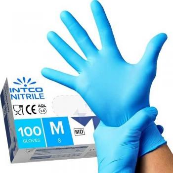 Guantes de nitrilo Intco Talla M 100uds sin polvo, hipoalergénicos - Certificados CE conforme a EN455