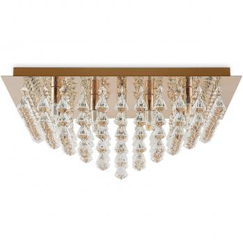Lámpara de techo Lindby Rimedia, dorada, 55 cm, cristal y metal, 12 llamas G9, para salón y comedor