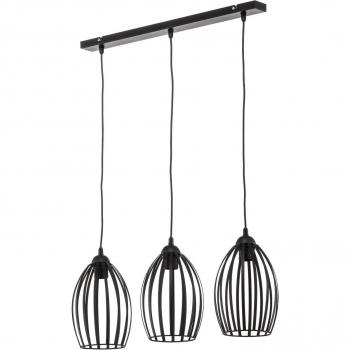 Lámpara colgante Dali de Helam, negra, larga, con 3 luces y barra recta de 70 cm