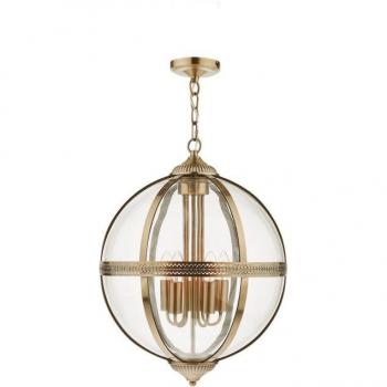 Farol colgante Vanessa de latón antiguo con 5 bombillas y vidrio, diámetro de 54 cm