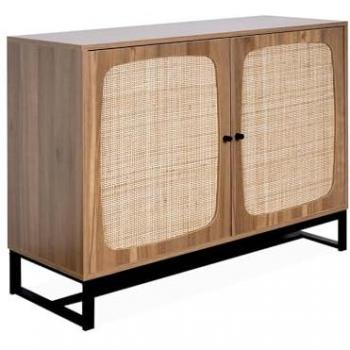 Aparador Retro 2 Puertas de Caña y Madera Natural, 100cm, 100x40x80 cm