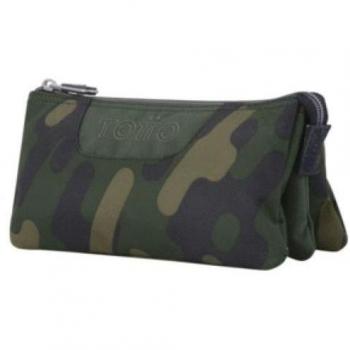 Totto Tablero 3DL Estuche Escolar Portatodo Triple Compartimento, Poliéster, Diseño Camuflaje, Dimensiones 22x11x3.5cm