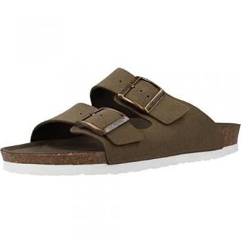 Genuins - Sandalias planas de mujer con planta anatómica modelo Hawaii color verde vegan suede kaki