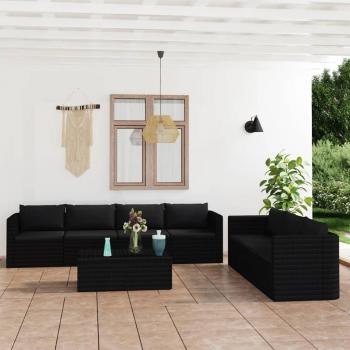 8-Piece Black Poly Rattan Garden Lounge Set with Cushions