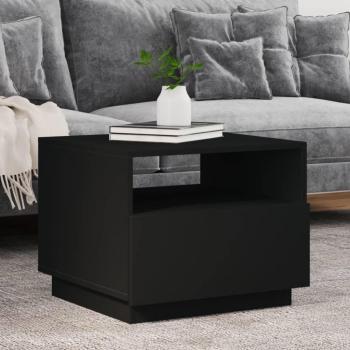 Mesa de centro con luces LED 50x49x40 cm en Blanco, Negro y Roble Sonoma - Mesita de Salón o Comedor o Auxiliar