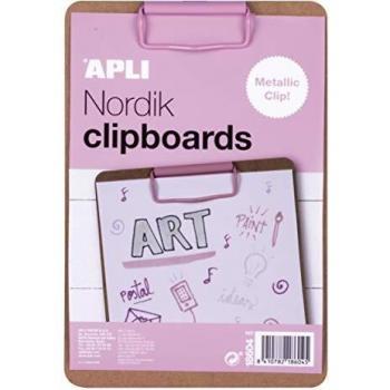 Clipboard A5 Nordik de Madera con Clip Metálico Color Rosa Pastel