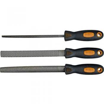 Juego de 3 Limas para Madera NEO Tools 37-600 - Planas, Semicirculares y Redondas, Acero T12, 200 mm