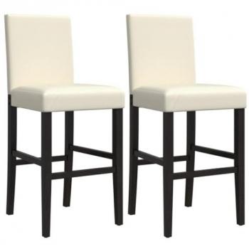 Taburetes Altos 2 uds Madera Maciza de Caucho y Cuero Sintético Crema, Sillas de Barra, Taburete de Cocina