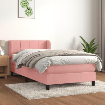 Cama box spring con colchón de muelles en terciopelo rosa 80x200 cm