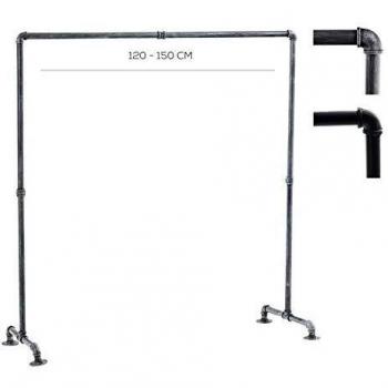 Perchero Jersey Estilo Industrial de Metal Plateado, Altura 150 cm, Ancho Ajustable 120-150 cm