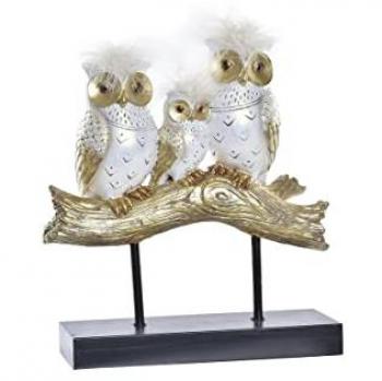 Figura Decorativa DKD Home Decor Tronco 24 x 9 x 26 cm Búhos Negro Dorado Blanco