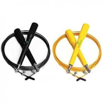 2x cuerdas de alta velocidad »Rapido« / Comba de gran velocidad para saltar / Articulación esférica de 360º con cable metálico ajustable / amarillo y negro