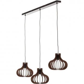Lámpara colgante Lawenta de Lindby con pantallas de madera, moderno, negro, hecho de metal, para salón y comedor, 3 llamas, E27