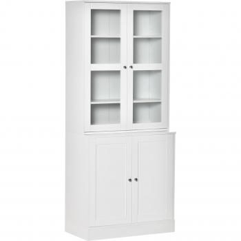 HOMCOM Vitrina Armario de Libros con 4 Puertas y Estantes Ajustables 76x40x178,5 cm Blanco