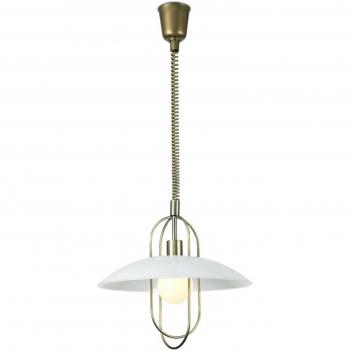 Lámpara colgante Riva de latón envejecido, 1 bombilla E27, 77 cm, pantalla de cristal blanco opalino