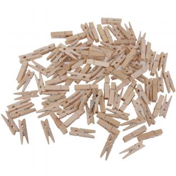 100x Clavijas Pinzas Contactos de Madera Naturales Ropa Foto Papel DIY Mini Clips 25 * 3mm